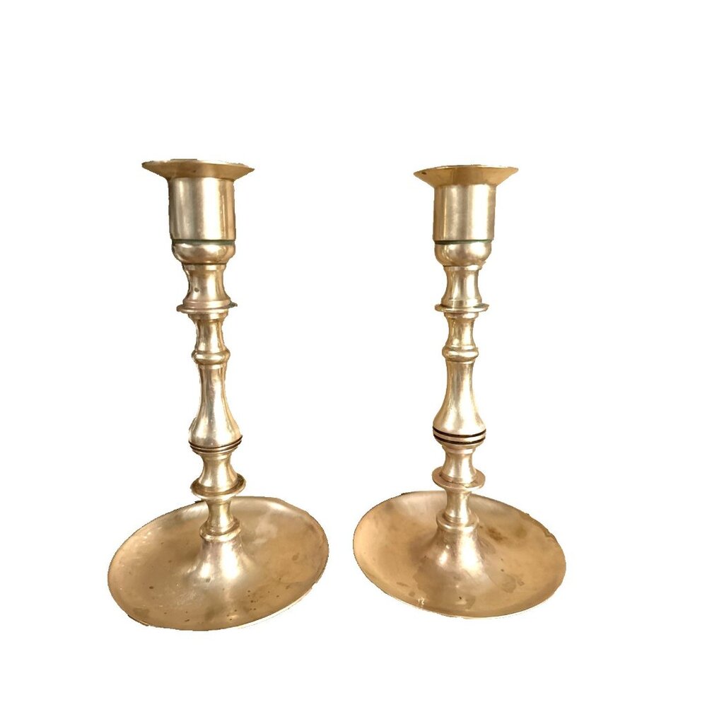 2 Lot Vintage Pair of 6.5" Solid Brass Candlesticks Candles Decor
